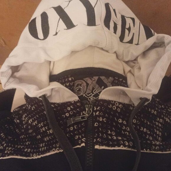 Vintage Y2K Oxygen Graphic Zip-Up Hoodie | Streetwear Athleisure with Thumbholes - Picture 10 of 15